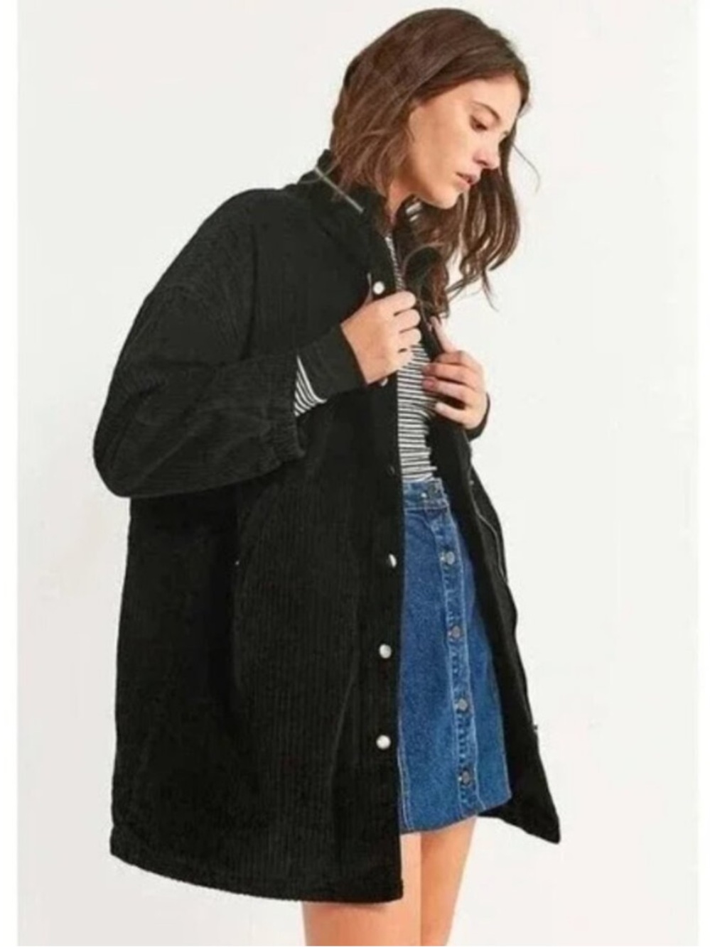 Unif Black Corduroy Snap-Front Women's Coat